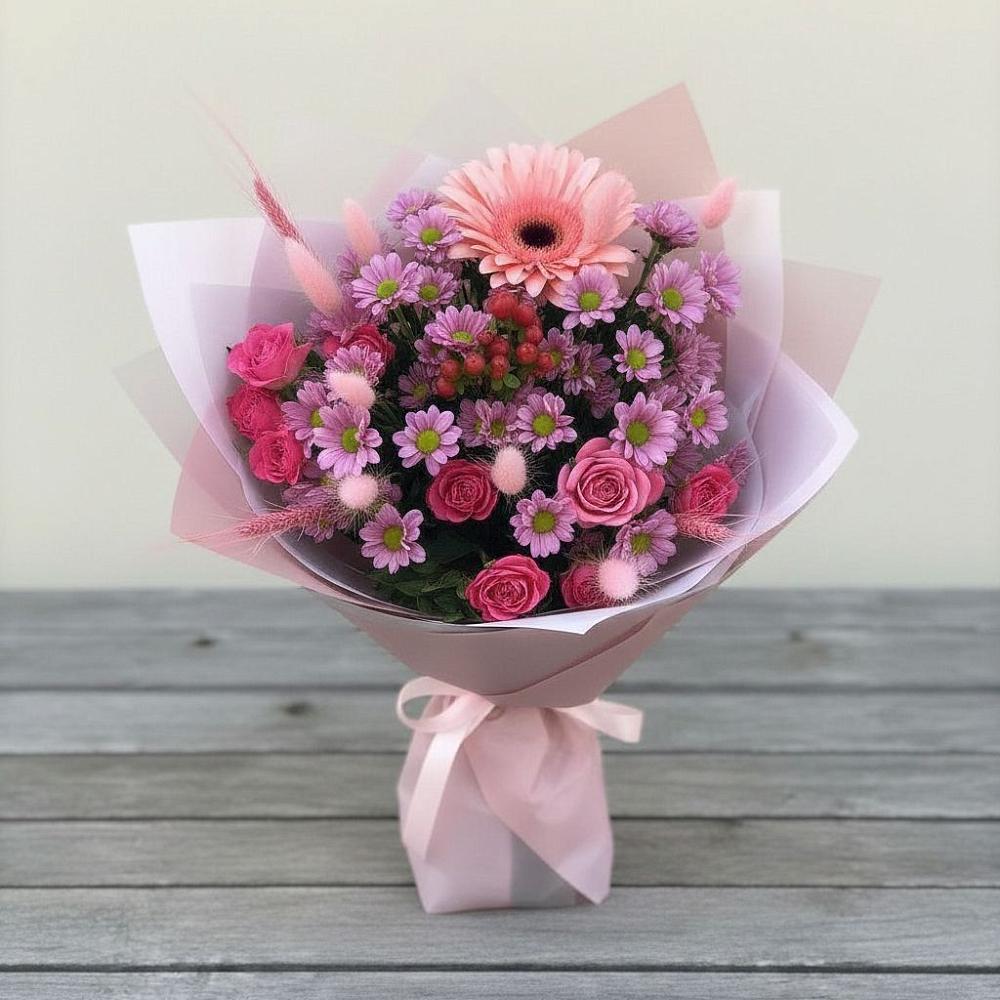 Букет цветов из: Розы, Герберы и Хризантемы в Мишелёвке