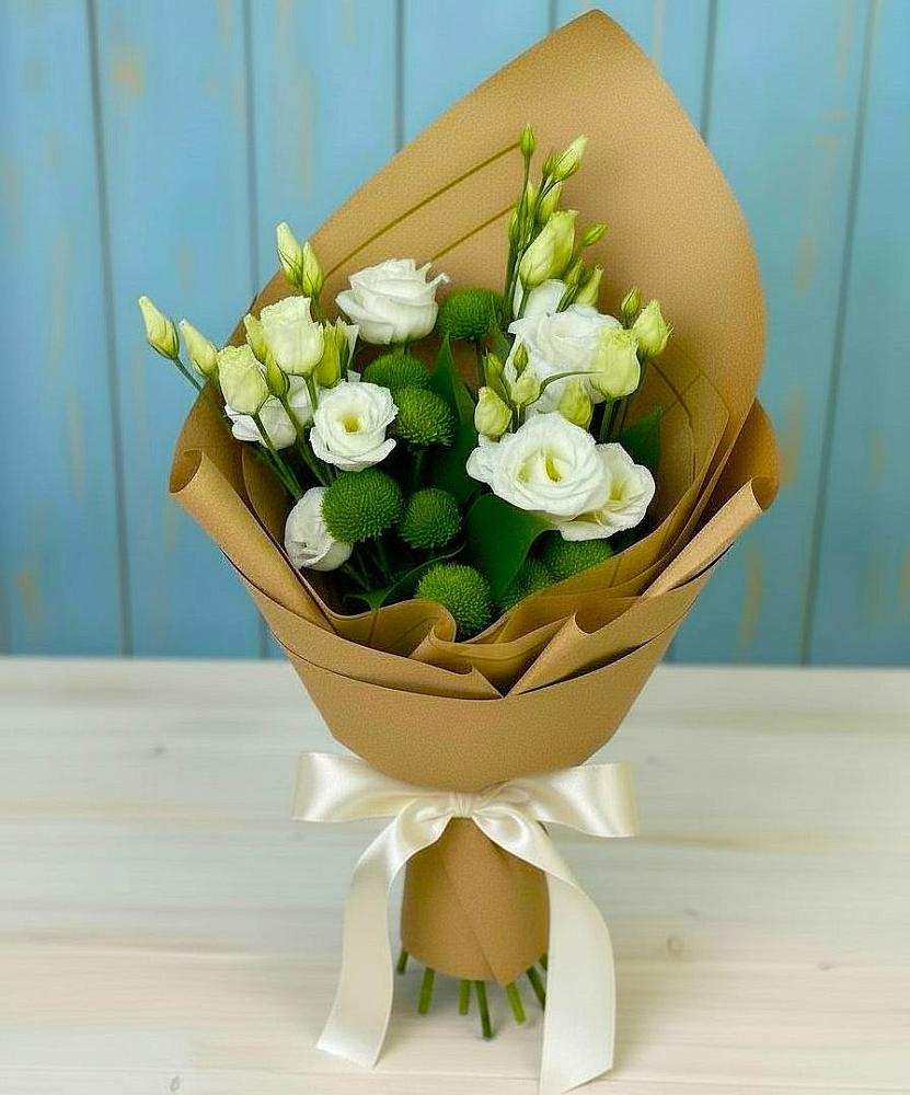 Букет цветов из: Хризантемы и Лизиантусы в Мишелёвке